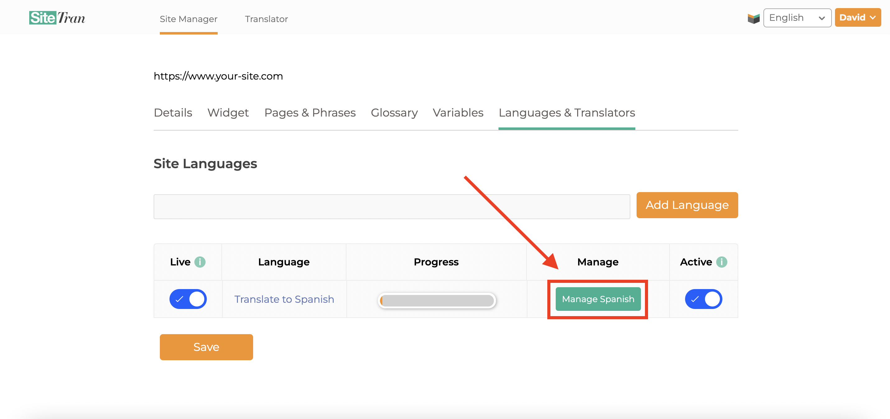 Click Manage <Your Language>